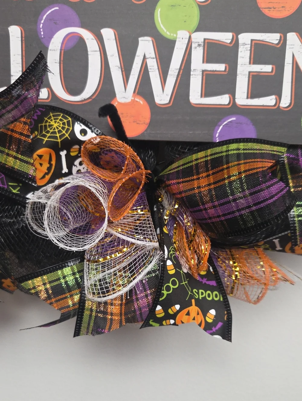Happy Halloween Pumpkin Skeleton Plaid Black Deco Mesh Holiday Wreath Door Decor